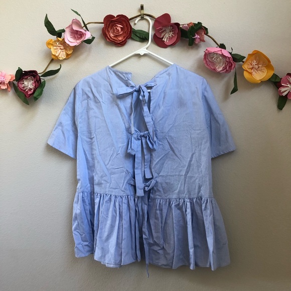 ZARA Pinstripe Tie Back Peplum Blouse - Picture 3 of 4